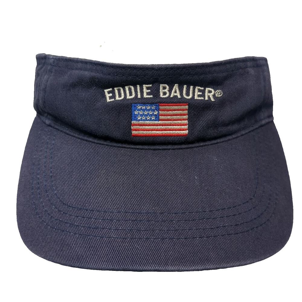 Eddie Bauer Visor Blue One Size Logo American Flag Strapback Cotton Hat Outdoors